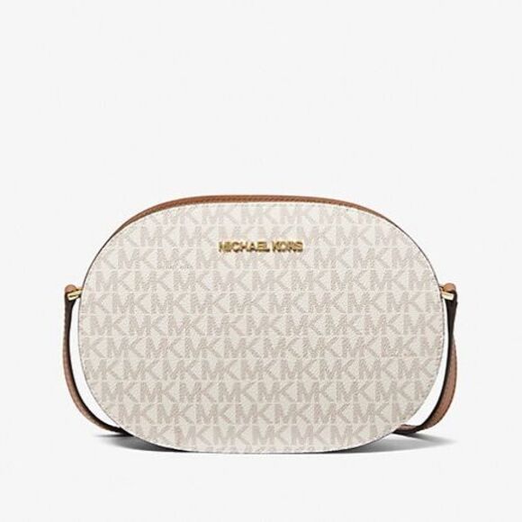 New Michael Kors Jet Set Travel Medium Signature Logo Crossbody Bag Vanilla - Picture 1 of 3